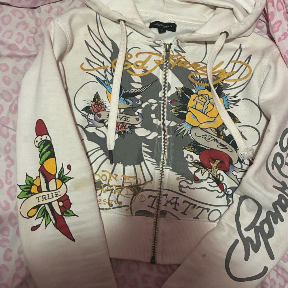 Ed Hardy White Graphic Hoodie Jacket